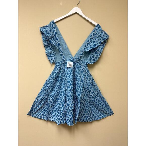 NWT Oliphant Small Blue Boho Quiet Luxury Flowy Vacation Cotton Unique Dress - Picture 7 of 14